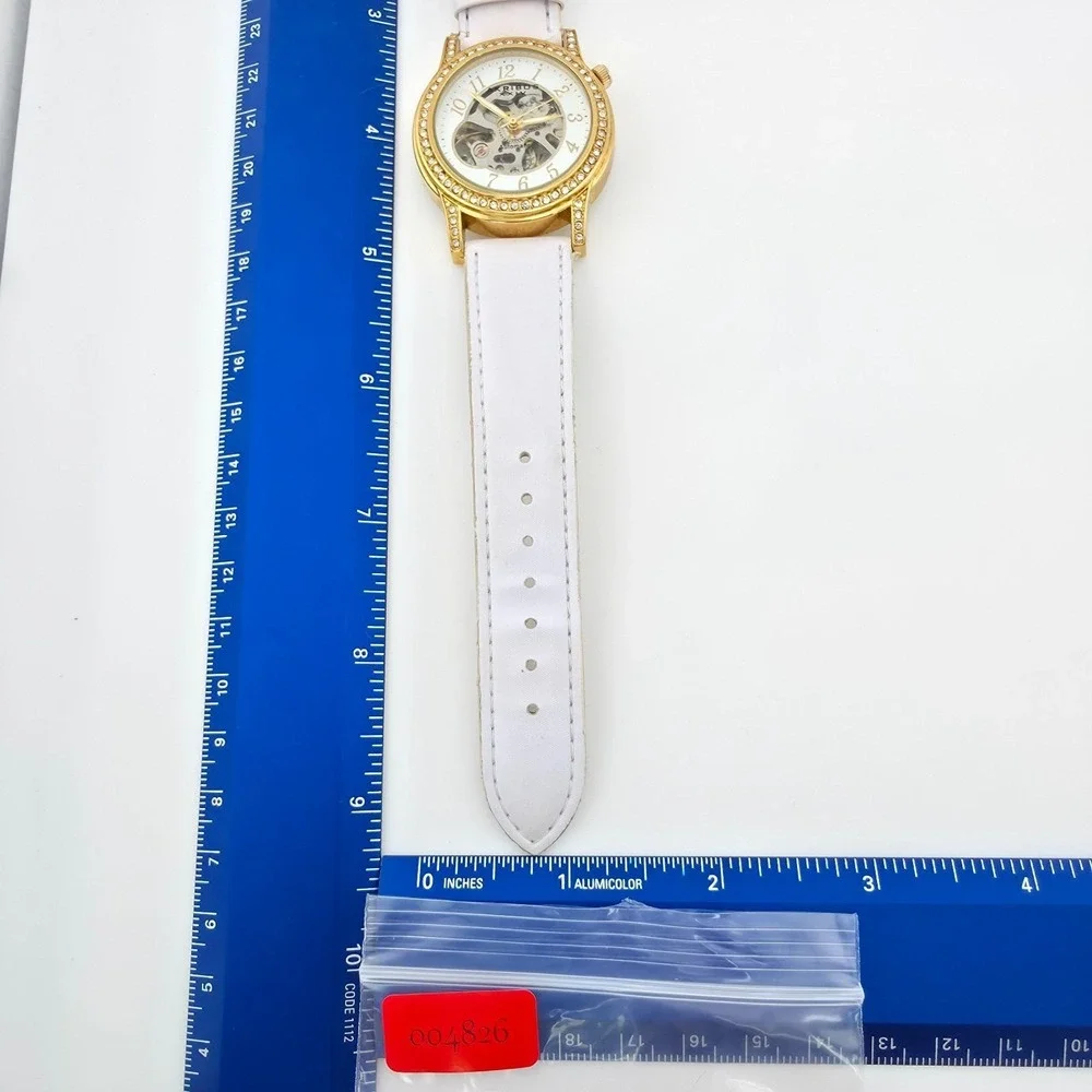 AKRIBOS XXIV Ladies Skeleton Watch Automatic Self Winding Gears Gold Plate 7.75